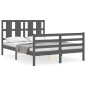 vidaXL Massivholzbett mit Kopfteil Grau 140x190 cm vidaXL Massivholzbett mit Kopfteil Grau 140x190 cm