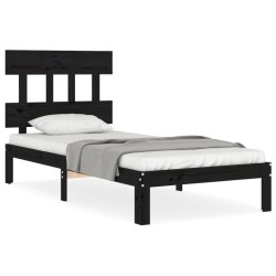 vidaXL Massivholzbett mit Kopfteil Schwarz 90x200 cm