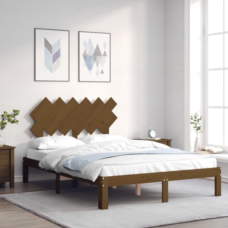 vidaXL Massivholzbett mit Kopfteil Honigbraun vidaXL Massivholzbett mit Kopfteil Honigbraun
