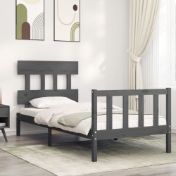 vidaXL Massivholzbett mit Kopfteil Grau 100x200 cm