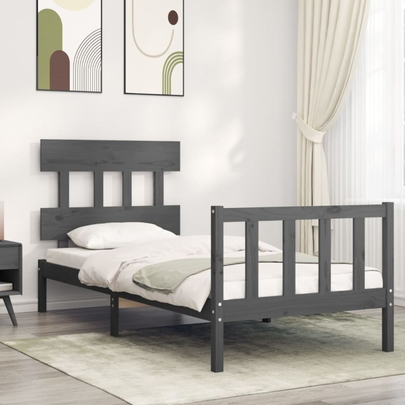 vidaXL Massivholzbett mit Kopfteil Grau 100x200 cm vidaXL Massivholzbett mit Kopfteil Grau 100x200 cm