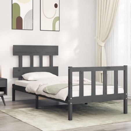 vidaXL Massivholzbett mit Kopfteil Grau 100x200 cm