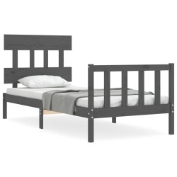 vidaXL Massivholzbett mit Kopfteil Grau 100x200 cm