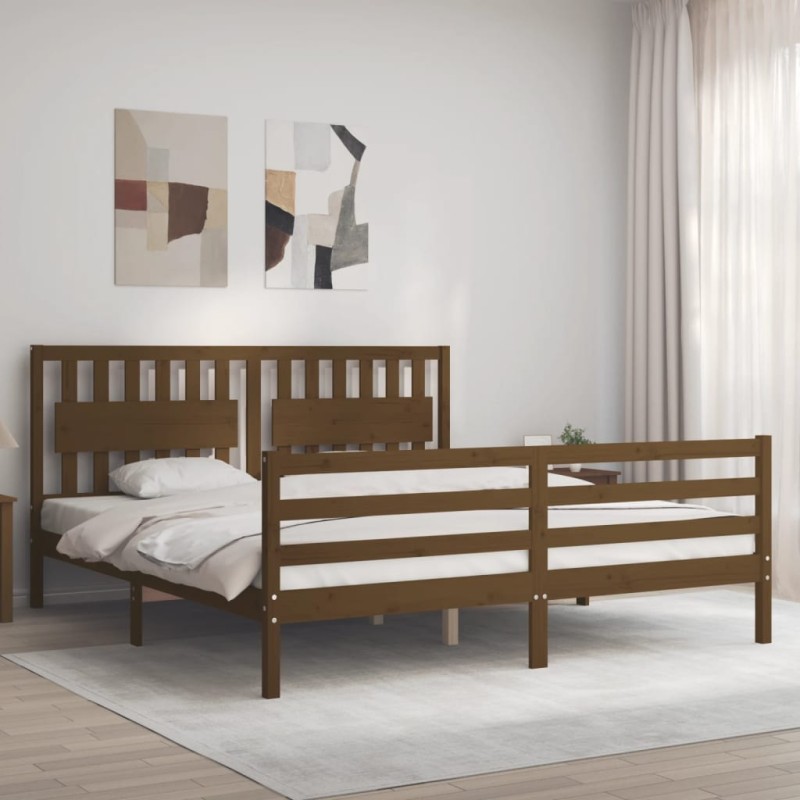 vidaXL Massivholzbett mit Kopfteil Honigbraun vidaXL Massivholzbett mit Kopfteil Honigbraun