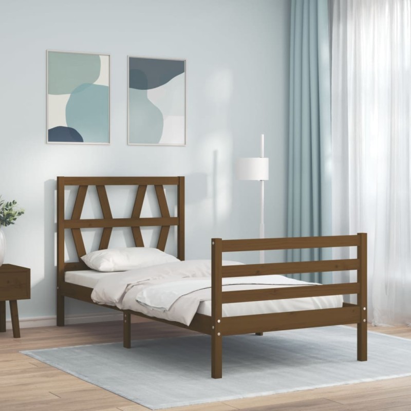 vidaXL Massivholzbett mit Kopfteil Honigbraun 100x200 cm vidaXL Massivholzbett mit Kopfteil Honigbraun 100x200 cm