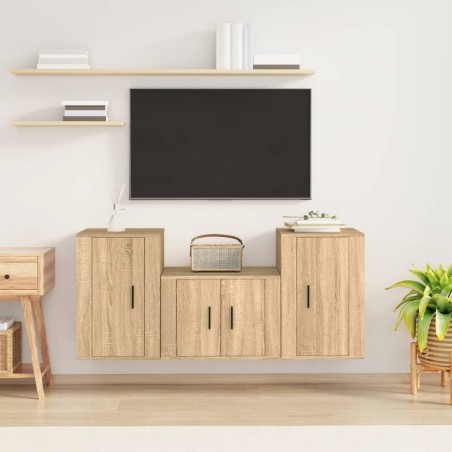 vidaXL 3-tlg. TV-Schrank-Set Sonoma-Eiche Holzwerkstoff