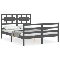 vidaXL Massivholzbett mit Kopfteil Grau 140x190 cm