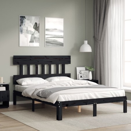 vidaXL Massivholzbett mit Kopfteil Schwarz 140x200 cm
