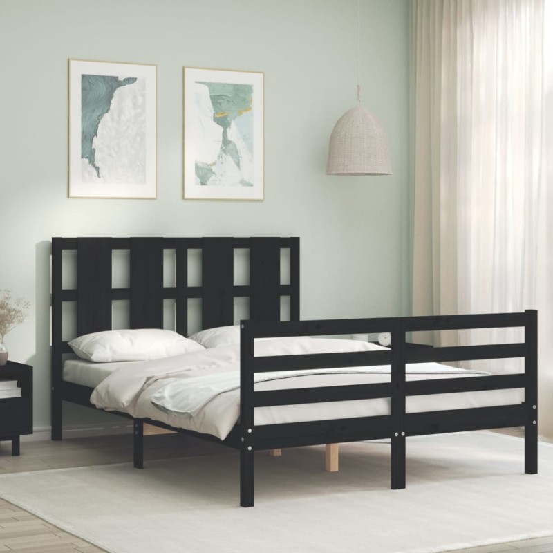 vidaXL Massivholzbett mit Kopfteil Schwarz 140x200 cm vidaXL Massivholzbett mit Kopfteil Schwarz 140x200 cm
