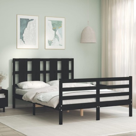 vidaXL Massivholzbett mit Kopfteil Schwarz 140x200 cm