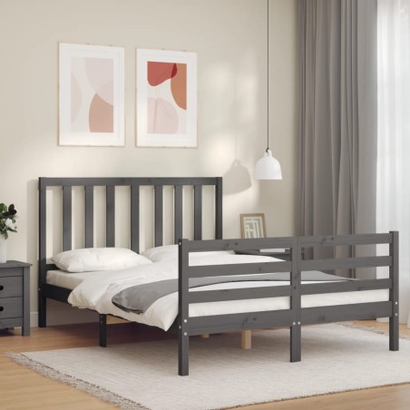 vidaXL Massivholzbett mit Kopfteil Grau 140x200 cm