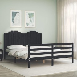 vidaXL Massivholzbett mit Kopfteil Schwarz 160x200 cm