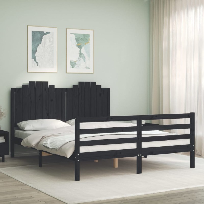 vidaXL Massivholzbett mit Kopfteil Schwarz 160x200 cm vidaXL Massivholzbett mit Kopfteil Schwarz 160x200 cm