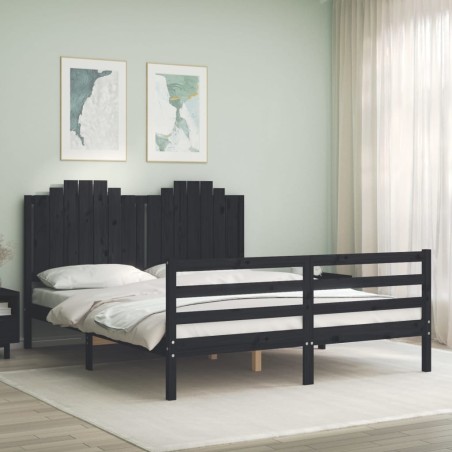 vidaXL Massivholzbett mit Kopfteil Schwarz 160x200 cm