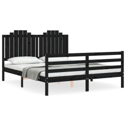vidaXL Massivholzbett mit Kopfteil Schwarz 160x200 cm
