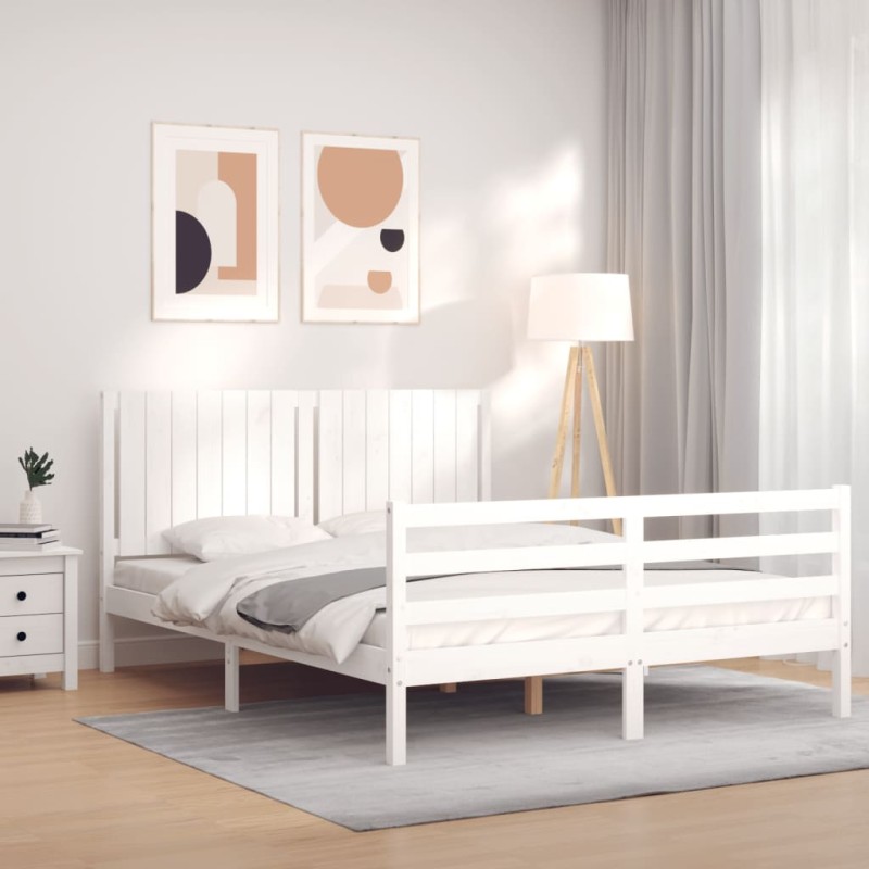 vidaXL Massivholzbett mit Kopfteil Weiß 160x200 cm vidaXL Massivholzbett mit Kopfteil Weiß 160x200 cm