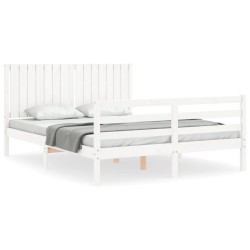 vidaXL Massivholzbett mit Kopfteil Weiß 160x200 cm