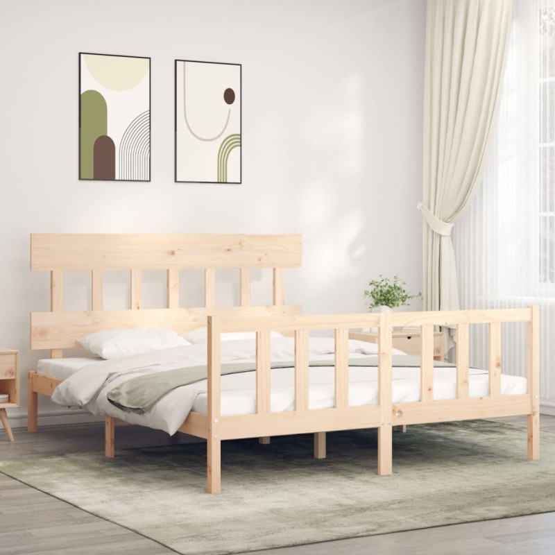 vidaXL Massivholzbett mit Kopfteil 160x200 cm vidaXL Massivholzbett mit Kopfteil 160x200 cm