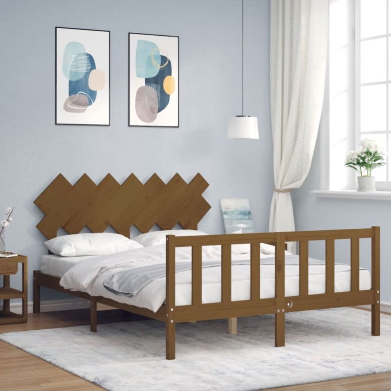 vidaXL Massivholzbett mit Kopfteil Honigbraun vidaXL Massivholzbett mit Kopfteil Honigbraun