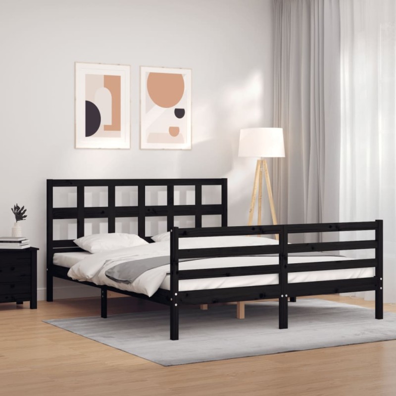 vidaXL Massivholzbett mit Kopfteil Schwarz vidaXL Massivholzbett mit Kopfteil Schwarz