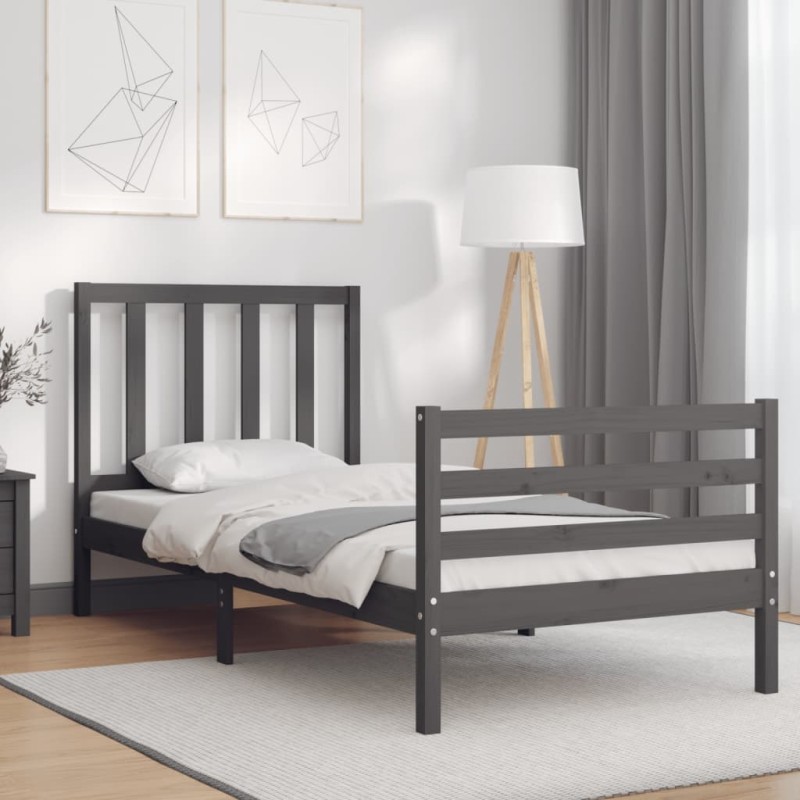 vidaXL Massivholzbett mit Kopfteil Grau 90x200 cm vidaXL Massivholzbett mit Kopfteil Grau 90x200 cm