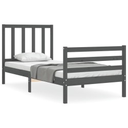 vidaXL Massivholzbett mit Kopfteil Grau 90x200 cm