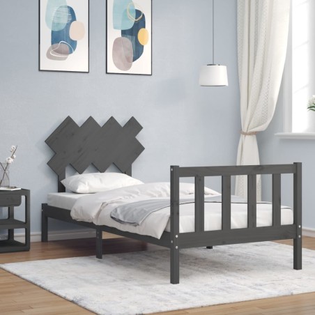 vidaXL Massivholzbett mit Kopfteil Grau 90x200 cm