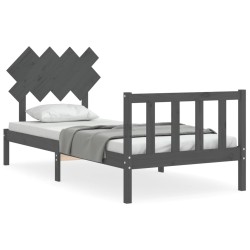 vidaXL Massivholzbett mit Kopfteil Grau 90x200 cm