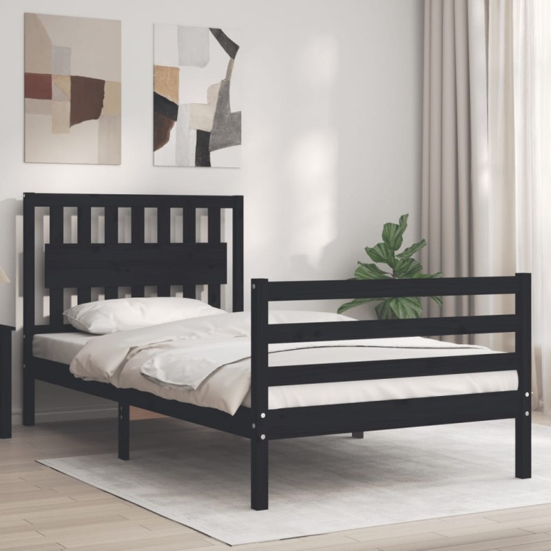 vidaXL Massivholzbett mit Kopfteil Schwarz 100x200 cm vidaXL Massivholzbett mit Kopfteil Schwarz 100x200 cm