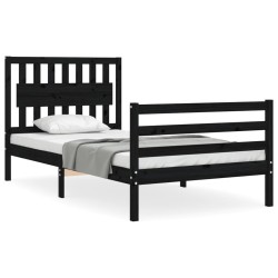 vidaXL Massivholzbett mit Kopfteil Schwarz 100x200 cm
