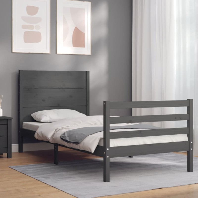 vidaXL Massivholzbett mit Kopfteil Grau 100x200 cm vidaXL Massivholzbett mit Kopfteil Grau 100x200 cm