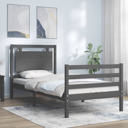 vidaXL Massivholzbett mit Kopfteil Grau 100x200 cm