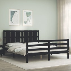 vidaXL Massivholzbett mit Kopfteil Schwarz