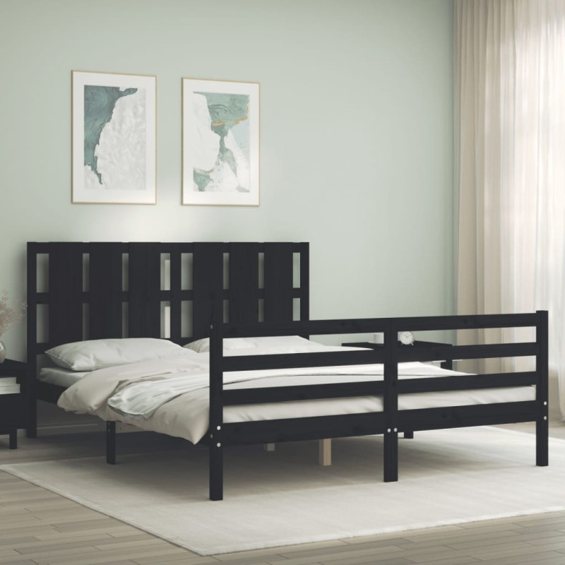 vidaXL Massivholzbett mit Kopfteil Schwarz vidaXL Massivholzbett mit Kopfteil Schwarz