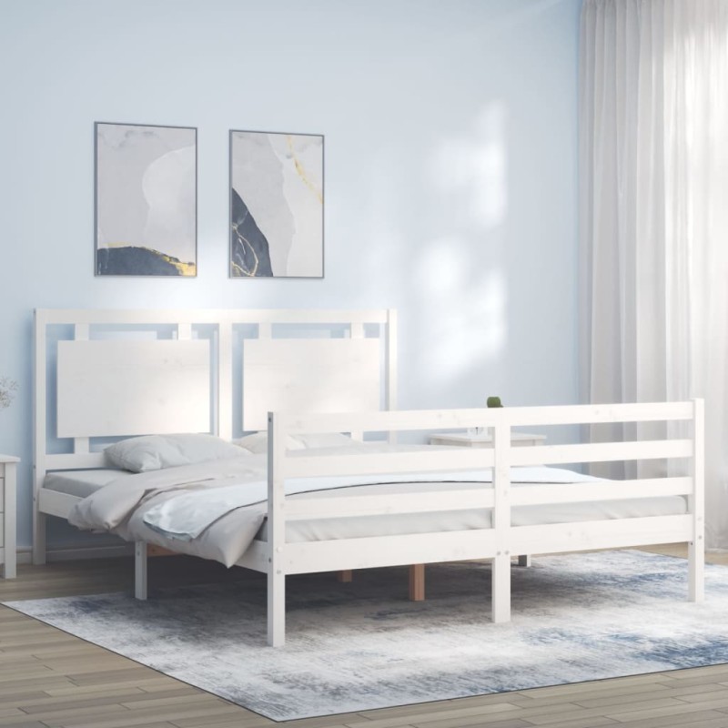 vidaXL Massivholzbett mit Kopfteil Weiß 160x200 cm vidaXL Massivholzbett mit Kopfteil Weiß 160x200 cm
