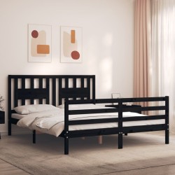 vidaXL Massivholzbett mit Kopfteil Schwarz 160x200 cm