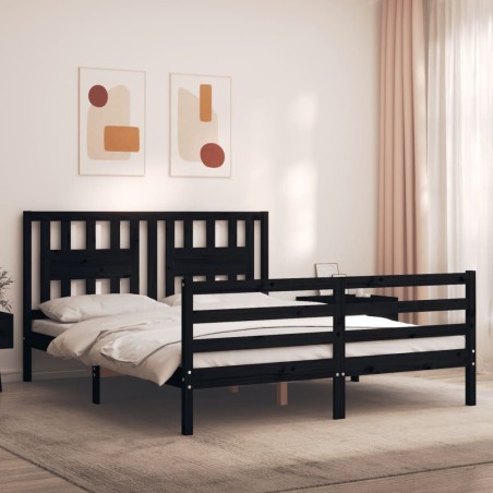 vidaXL Massivholzbett mit Kopfteil Schwarz 160x200 cm