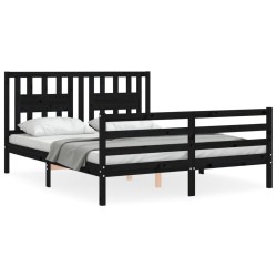 vidaXL Massivholzbett mit Kopfteil Schwarz 160x200 cm