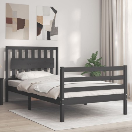 vidaXL Massivholzbett mit Kopfteil Grau 100x200 cm