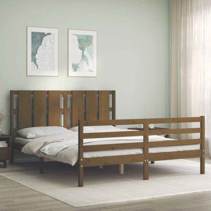 vidaXL Massivholzbett mit Kopfteil Honigbraun vidaXL Massivholzbett mit Kopfteil Honigbraun