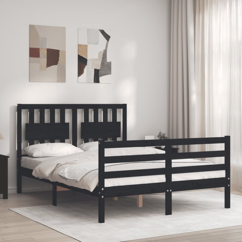 vidaXL Massivholzbett mit Kopfteil Schwarz vidaXL Massivholzbett mit Kopfteil Schwarz