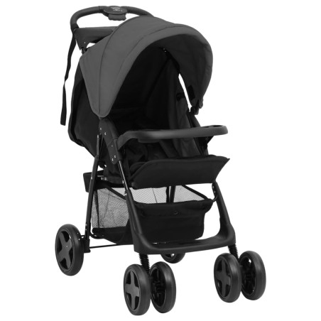 vidaXL 3-in-1 Kinderwagen Dunkelgrau und Schwarz Stahl