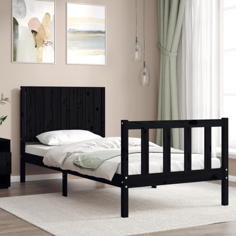 vidaXL Massivholzbett mit Kopfteil Schwarz vidaXL Massivholzbett mit Kopfteil Schwarz