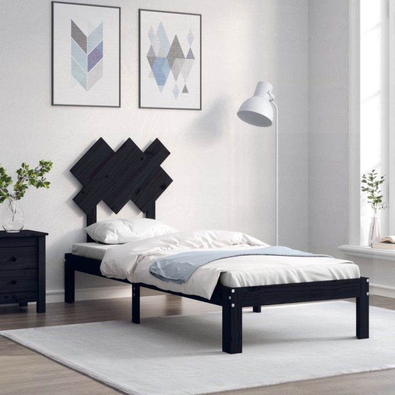 vidaXL Massivholzbett mit Kopfteil Schwarz vidaXL Massivholzbett mit Kopfteil Schwarz