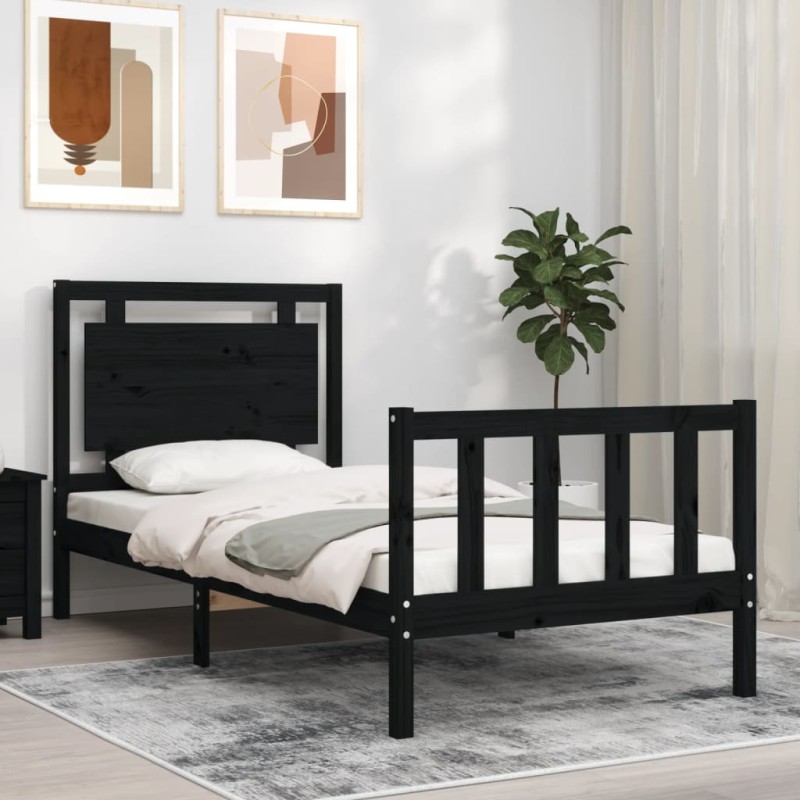 vidaXL Massivholzbett mit Kopfteil Schwarz 100x200 cm vidaXL Massivholzbett mit Kopfteil Schwarz 100x200 cm