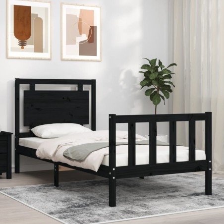vidaXL Massivholzbett mit Kopfteil Schwarz 100x200 cm