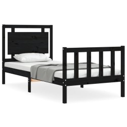 vidaXL Massivholzbett mit Kopfteil Schwarz 100x200 cm