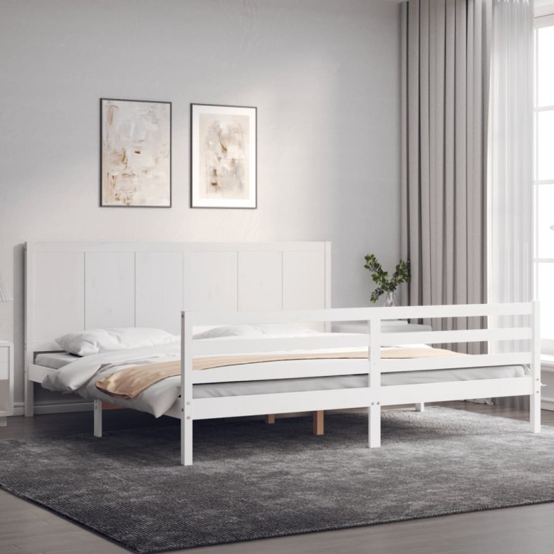vidaXL Massivholzbett mit Kopfteil Weiß 200x200 cm vidaXL Massivholzbett mit Kopfteil Weiß 200x200 cm