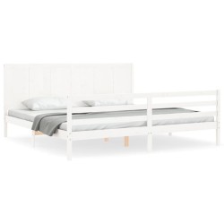 vidaXL Massivholzbett mit Kopfteil Weiß 200x200 cm