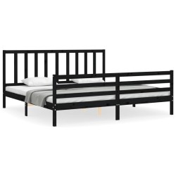 vidaXL Massivholzbett mit Kopfteil Schwarz 200x200 cm
